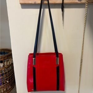 Red Shoulder Bag with Black Straps by
